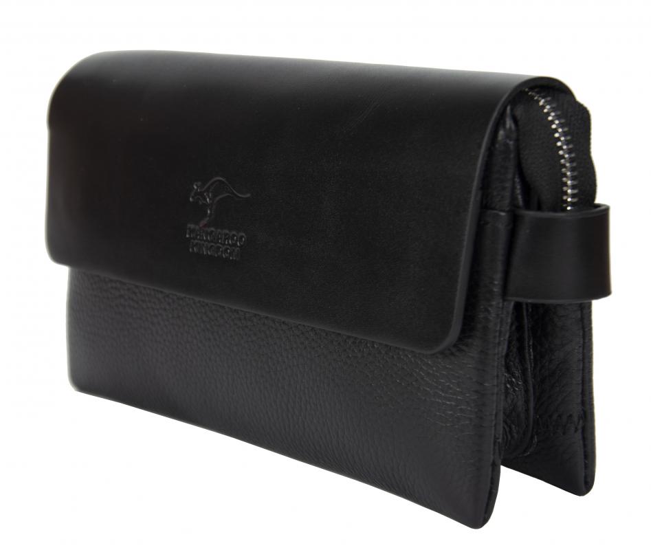 KANGAROO KINGDOM  Hakiki Deri Siyah Erkek Portföy & Clutch El Çantası 9288-S