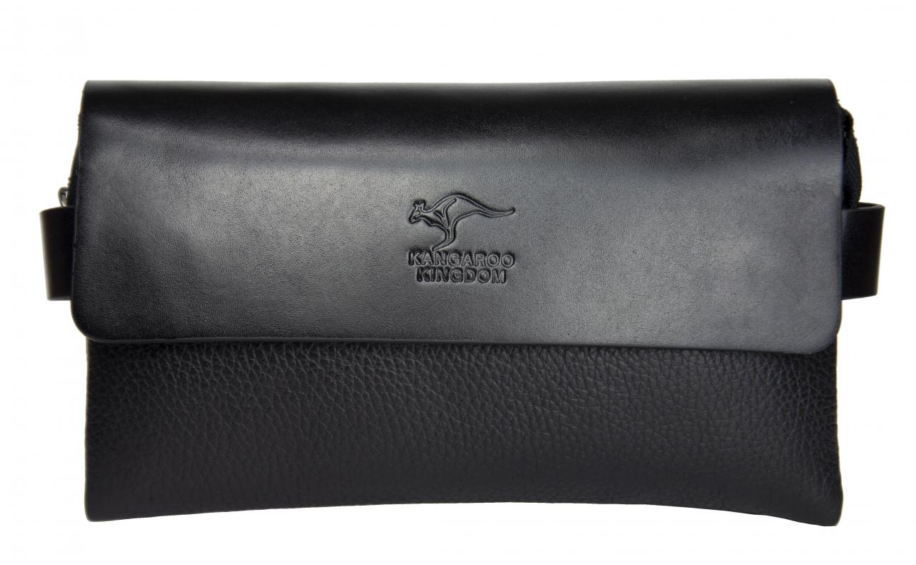KANGAROO KINGDOM  Hakiki Deri Siyah Erkek Portföy & Clutch El Çantası 9288-S