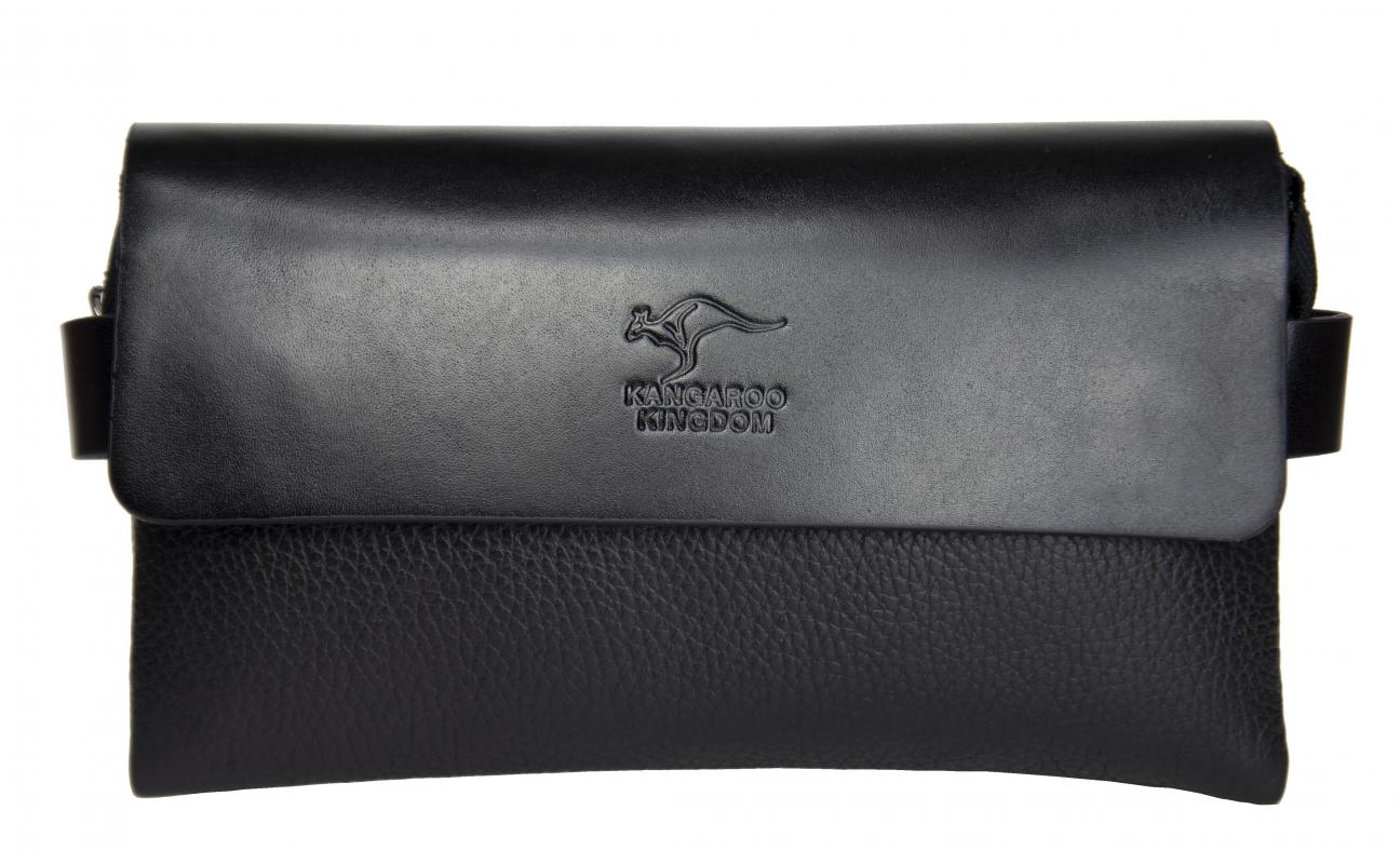 KANGAROO KINGDOM  Hakiki Dana Deri Siyah Erkek Portföy & Clutch El Çantası 9288-S