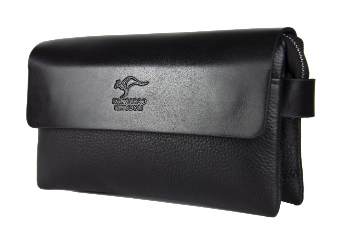KANGAROO KINGDOM  Hakiki Deri Siyah Erkek Portföy & Clutch El Çantası 9288-S