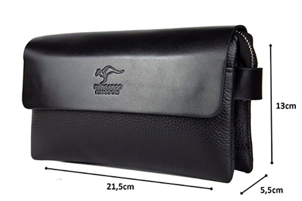 KANGAROO KINGDOM  Hakiki Deri Siyah Erkek Portföy & Clutch El Çantası 9288-S