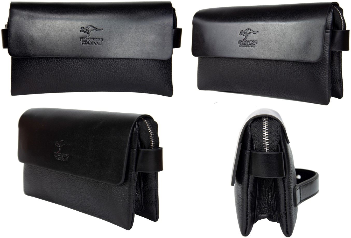 KANGAROO KINGDOM  Hakiki Deri Siyah Erkek Portföy & Clutch El Çantası 9288-S