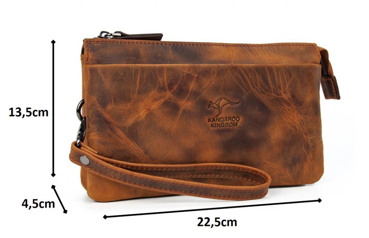 KANGAROO KINGDOM Hakiki Dana Deri Crazy Horse Açık Taba Erkek El Portföy Clutch Çantası 5488-ZAT