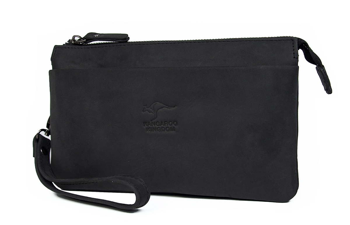 KANGAROO KINGDOM Hakiki Dana Deri Crazy Horse Siyah Erkek El Portföy Clutch Çantası 5488-ZS