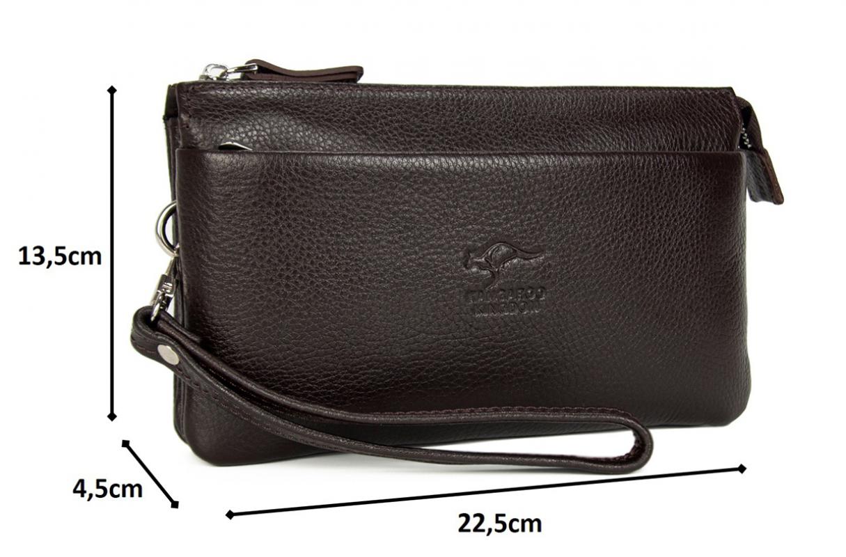 KANGAROO KINGDOM Hakiki Dana Deri Koyu Kahverengi Erkek El Portföy Clutch Çantası 5488-K