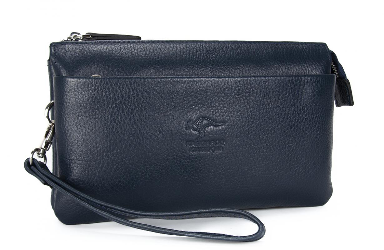 KANGAROO KINGDOM Hakiki Dana Deri Lacivert Erkek El Portföy Clutch Çantası 5488-L