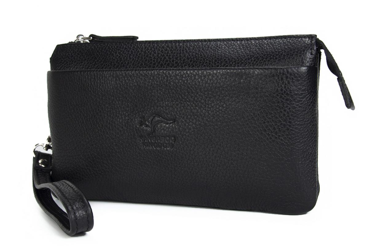 KANGAROO KINGDOM Hakiki Dana Deri Siyah Erkek El Portföy Clutch Çantası 5488-S