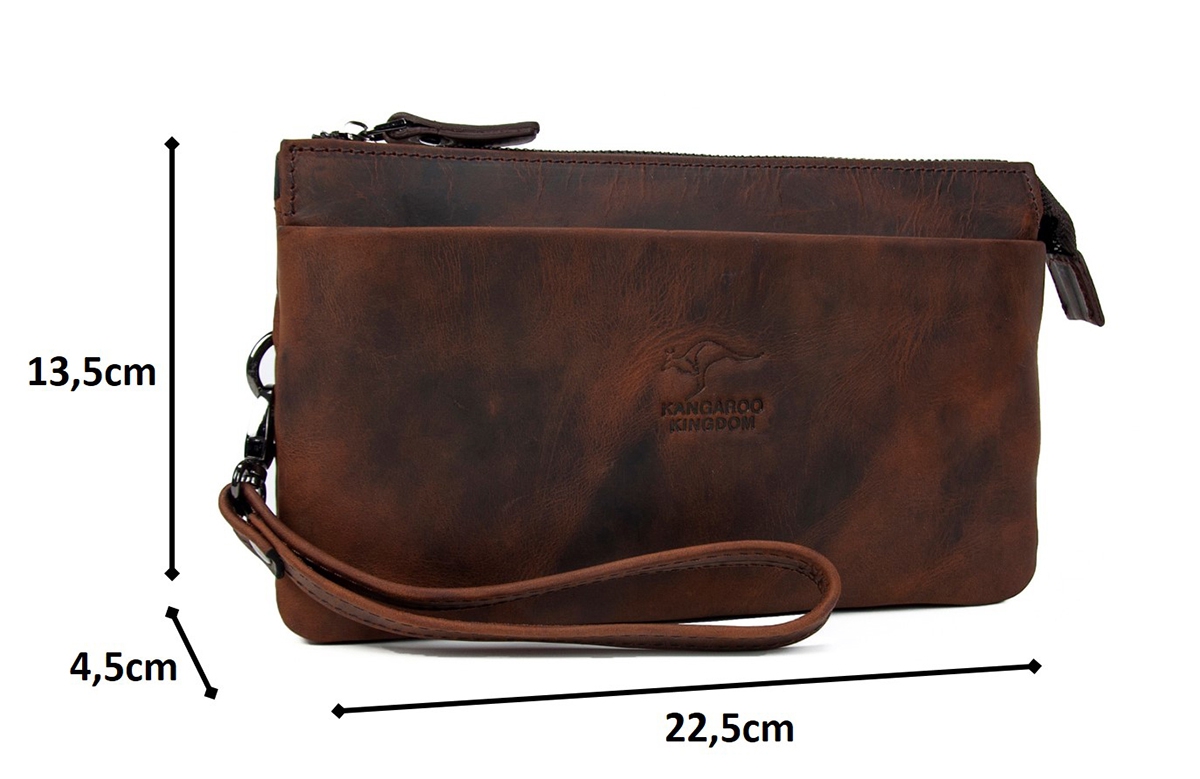 KANGAROO KINGDOM Hakiki Dana Deri Crazy Horse Koyu Taba Erkek El Portföy Clutch Çantası 5488-ZKT