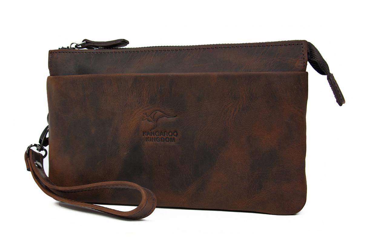 KANGAROO%20KINGDOM%20Hakiki%20Dana%20Deri%20Crazy%20Horse%20Koyu%20Taba%20Erkek%20El%20Portföy%20Clutch%20Çantası%205488-ZKT