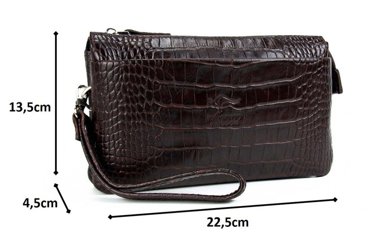 KANGAROO KINGDOM Hakiki Dana Deri Kroko Koyu Kahverengi Erkek El Portföy Clutch Çantası 5488-CK