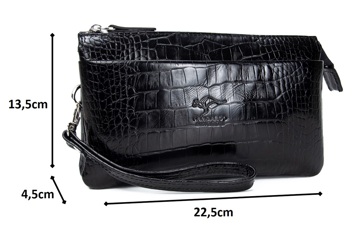 KANGAROO KINGDOM Hakiki Dana Deri Kroko Siyah Erkek El Portföy Clutch Çantası 5488-CS