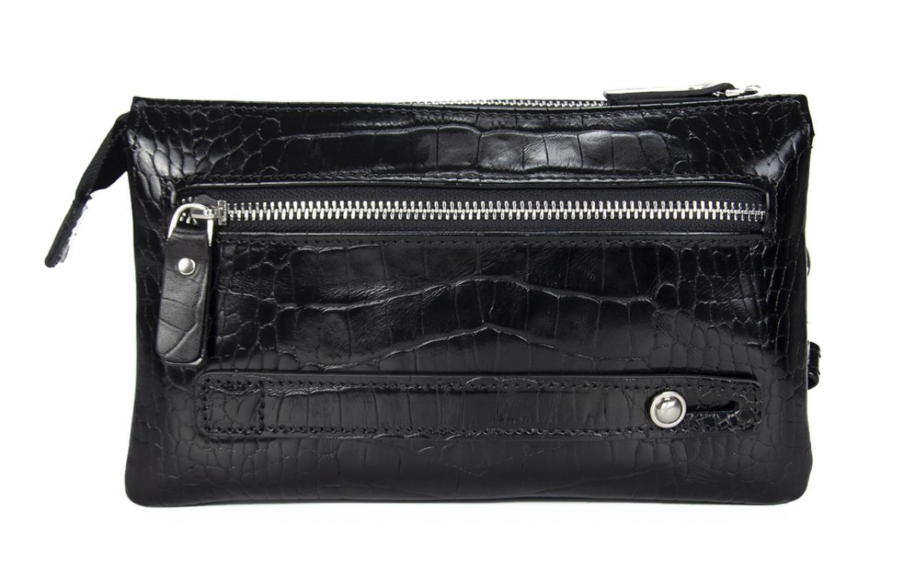KANGAROO%20KINGDOM%20Hakiki%20Dana%20Deri%20Kroko%20Siyah%20Erkek%20El%20Portföy%20Clutch%20Çantası%205488-CS