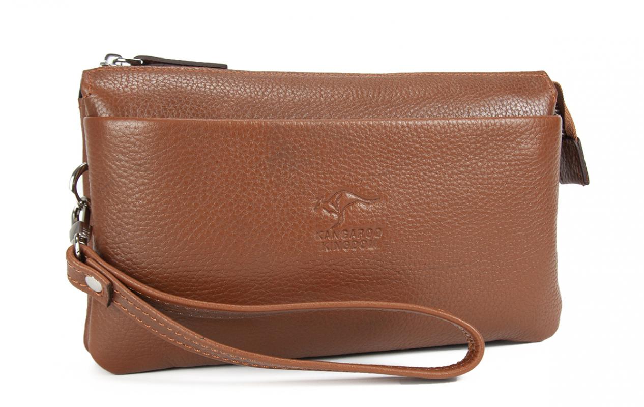 KANGAROO KINGDOM Hakiki Dana Deri Taba Erkek El Portföy Clutch Çantası 5488-T