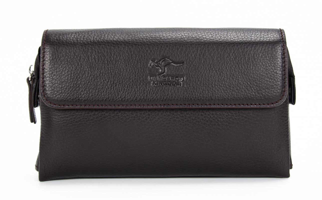 KANGAROO KINGDOM Hakiki Dana Deri Koyu Kahverengi Erkek Portföy & Clutch El Çantası 9985-K