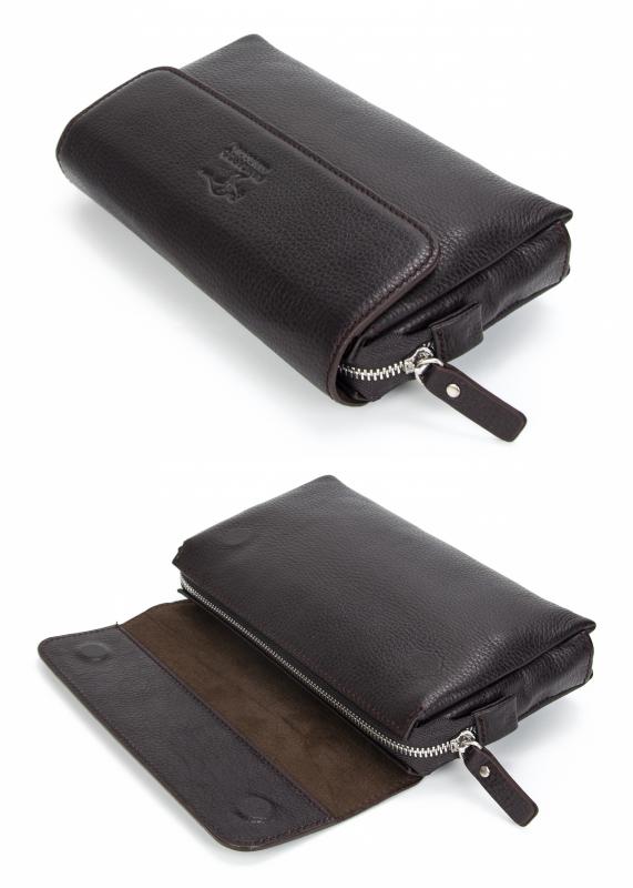 KANGAROO KINGDOM Hakiki Dana Deri Koyu Kahverengi Erkek Portföy & Clutch El Çantası 9985-K