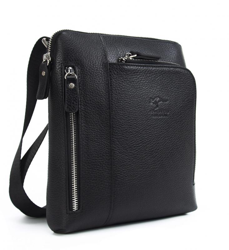 KANGAROO KINGDOM Hakiki Dana Deri Siyah Erkek Postacı Çantası 5969-S