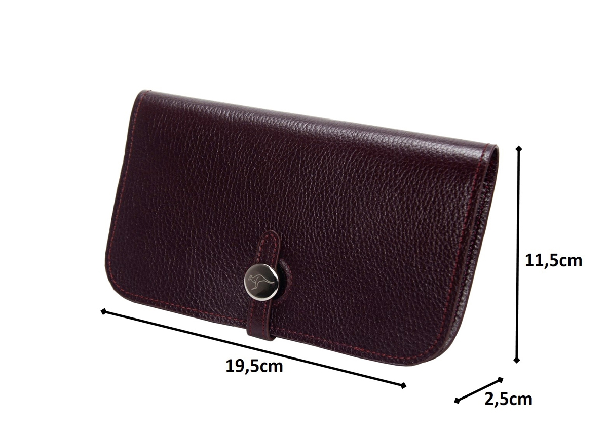 KANGAROO KINGDOM Hakiki Dana Deri Bordo Kadın Portföy & Clutch El Çanta 8744-B