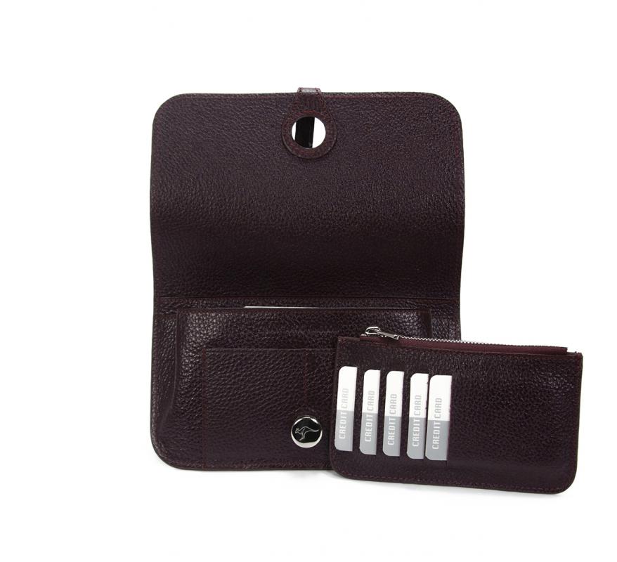 KANGAROO KINGDOM Hakiki Dana Deri Bordo Kadın Portföy & Clutch El Çanta 8744-B