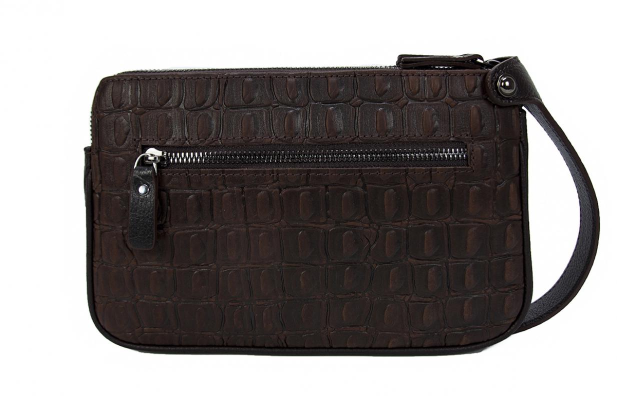 KANGAROO KINGDOM Hakiki Dana Deri Aligator Koyu Kahverengi Erkek Portföy & Clutch El Çantası 1285-BCK