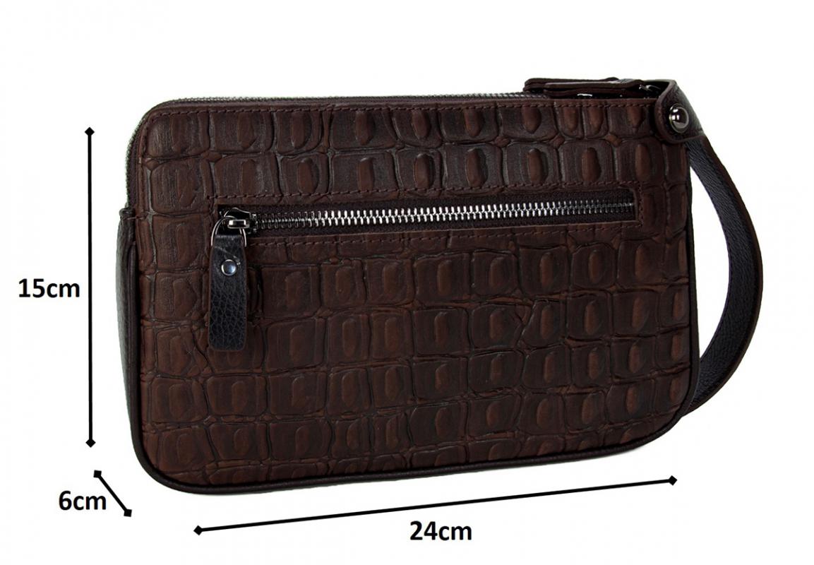 KANGAROO KINGDOM Hakiki Dana Deri Aligator Koyu Kahverengi Erkek Portföy & Clutch El Çantası 1285-BCK