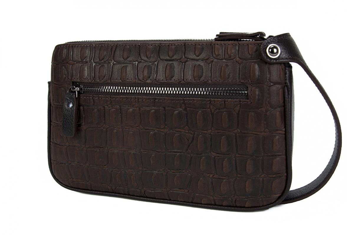KANGAROO KINGDOM Hakiki Dana Deri Aligator Koyu Kahverengi Erkek Portföy & Clutch El Çantası 1285-BCK