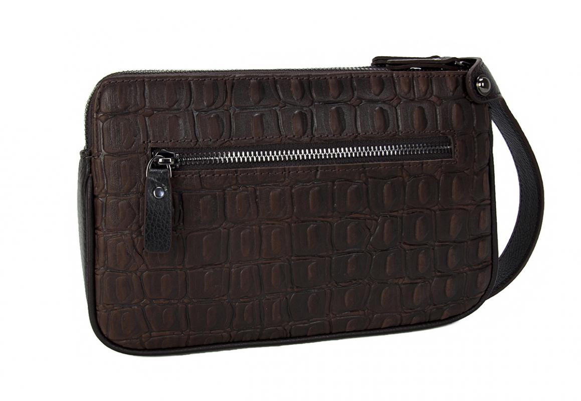 KANGAROO KINGDOM Hakiki Dana Deri Aligator Koyu Kahverengi Erkek Portföy & Clutch El Çantası 1285-BCK