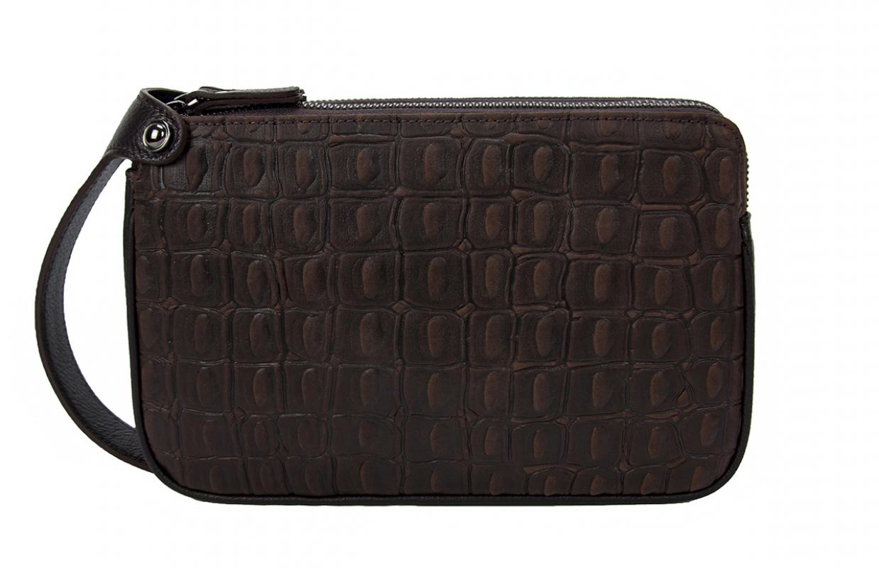 KANGAROO KINGDOM Hakiki Dana Deri Aligator Koyu Kahverengi Erkek Portföy & Clutch El Çantası 1285-BCK