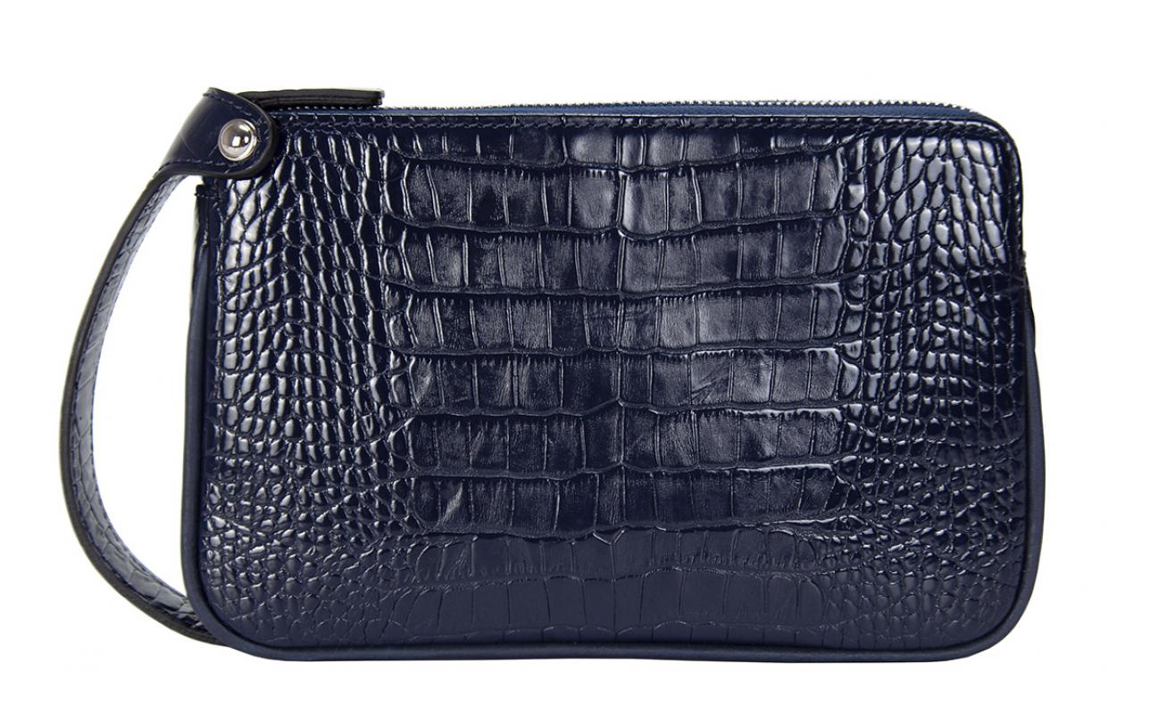 KANGAROO KINGDOM  Hakiki Deri Kroko Lacivert Erkek Portföy & Clutch El Çantası 1285-CL