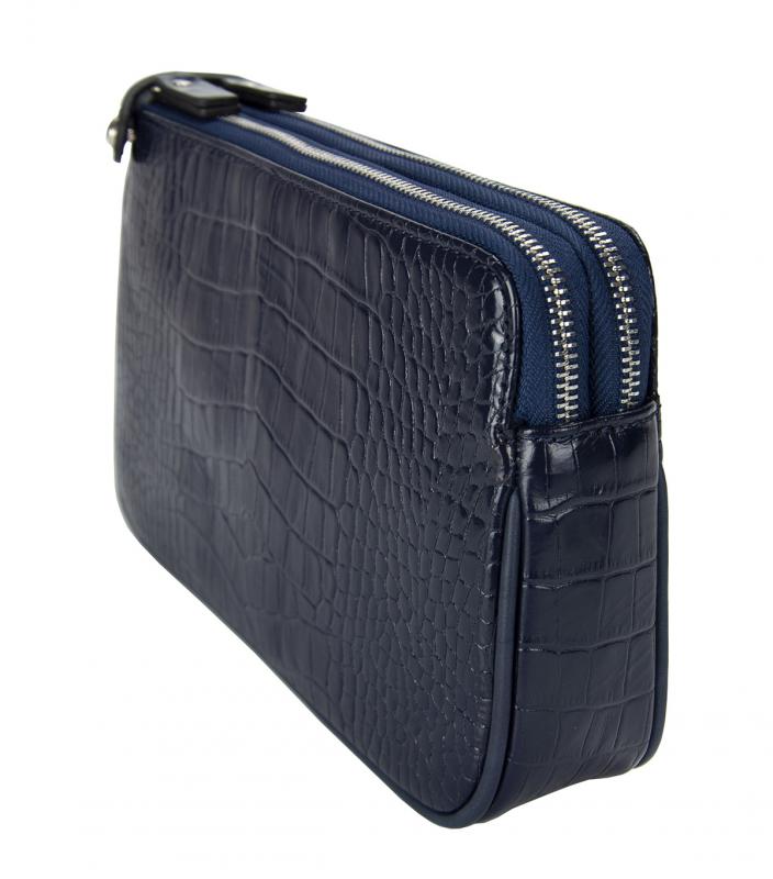 KANGAROO KINGDOM  Hakiki Deri Kroko Lacivert Erkek Portföy & Clutch El Çantası 1285-CL