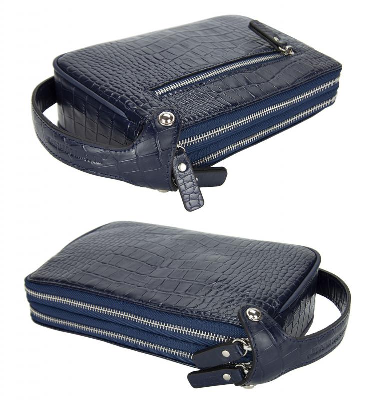 KANGAROO KINGDOM  Hakiki Deri Kroko Lacivert Erkek Portföy & Clutch El Çantası 1285-CL