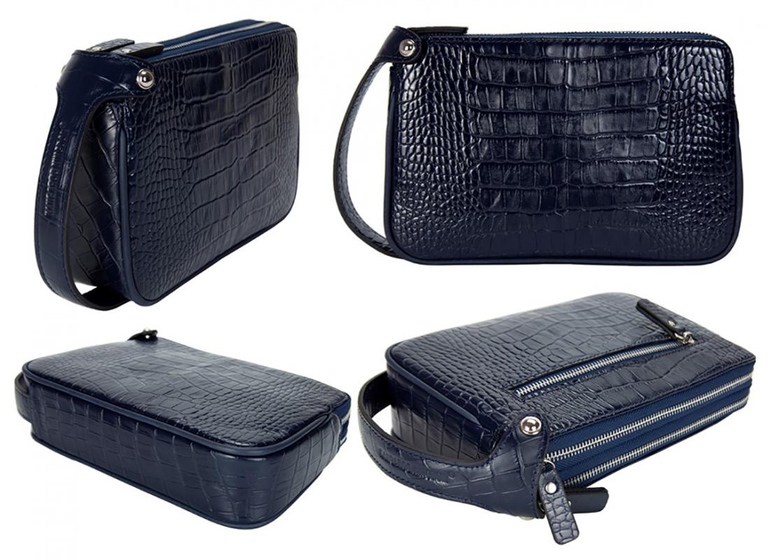 KANGAROO KINGDOM  Hakiki Deri Kroko Lacivert Erkek Portföy & Clutch El Çantası 1285-CL