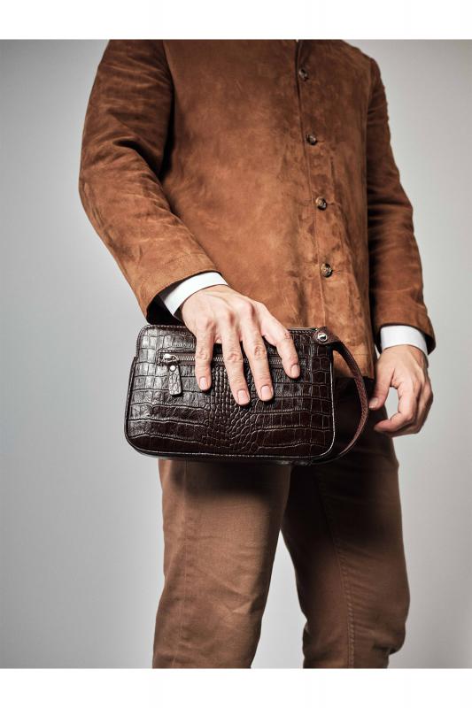 KANGAROO KINGDOM Hakiki Dana Deri Koyu Kahverengi Erkek Portföy & Clutch El Çantası 1285-K