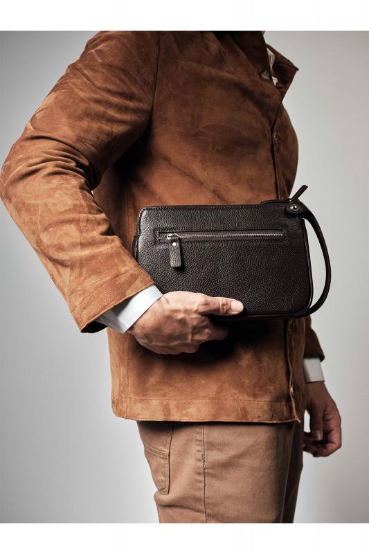 KANGAROO KINGDOM Hakiki Dana Deri Koyu Kahverengi Erkek Portföy & Clutch El Çantası 1285-K