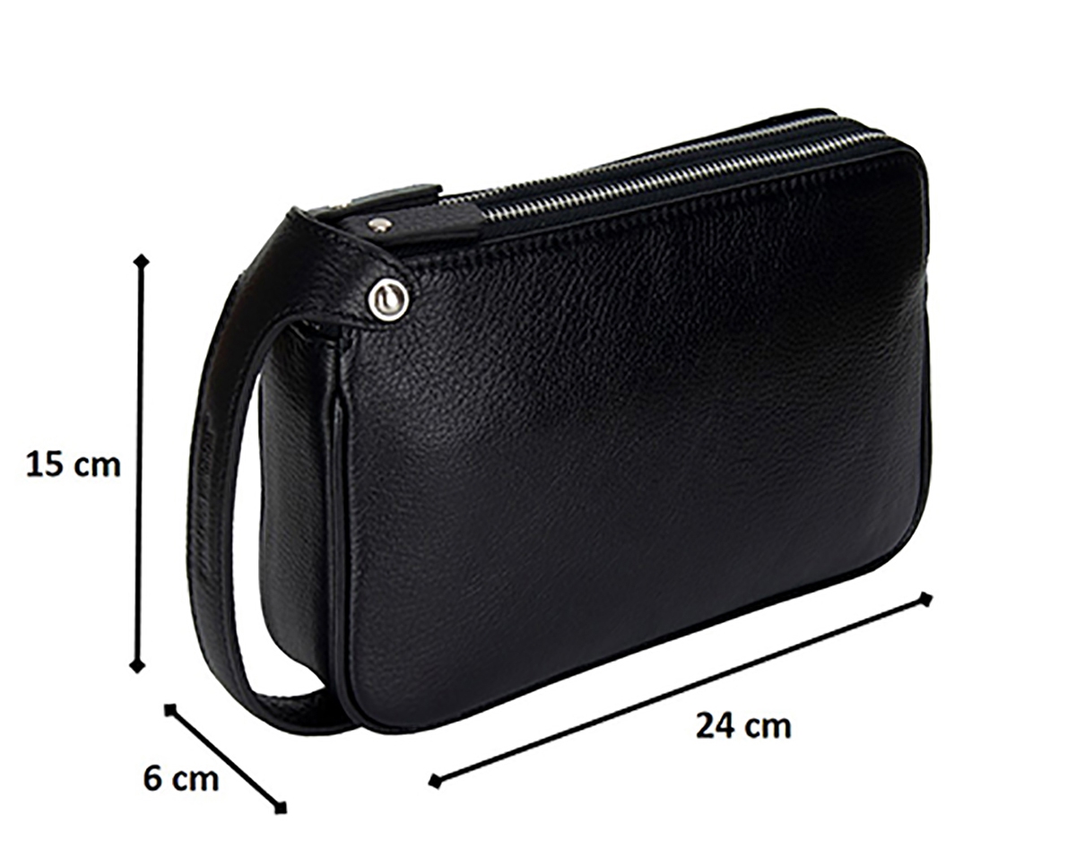 KANGAROO KINGDOM Hakiki Dana Deri Siyah Erkek Portföy & Clutch El Çantası 1285-S