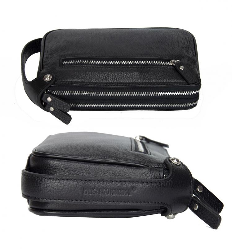 KANGAROO KINGDOM Hakiki Dana Deri Siyah Erkek Portföy & Clutch El Çantası 1285-S