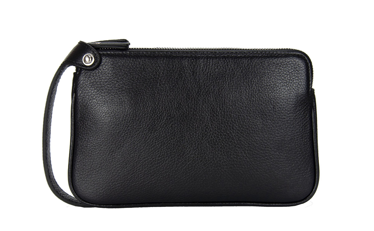 KANGAROO KINGDOM Hakiki Dana Deri Siyah Erkek Portföy & Clutch El Çantası 1285-S