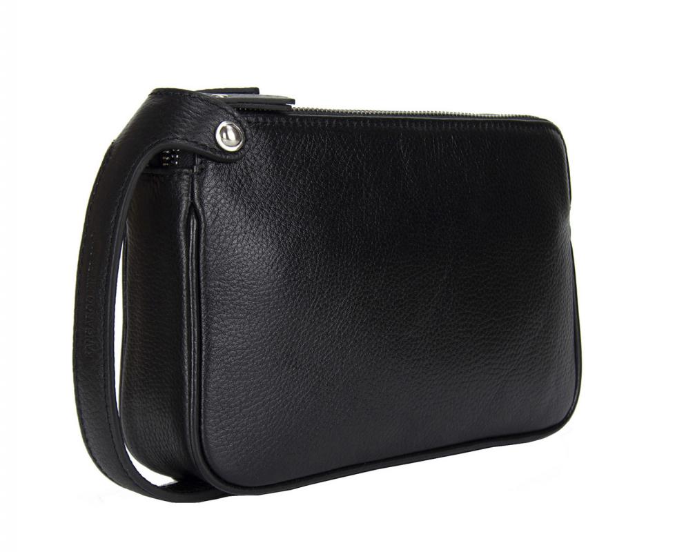 KANGAROO KINGDOM Hakiki Dana Deri Siyah Erkek Portföy & Clutch El Çantası 1285-S