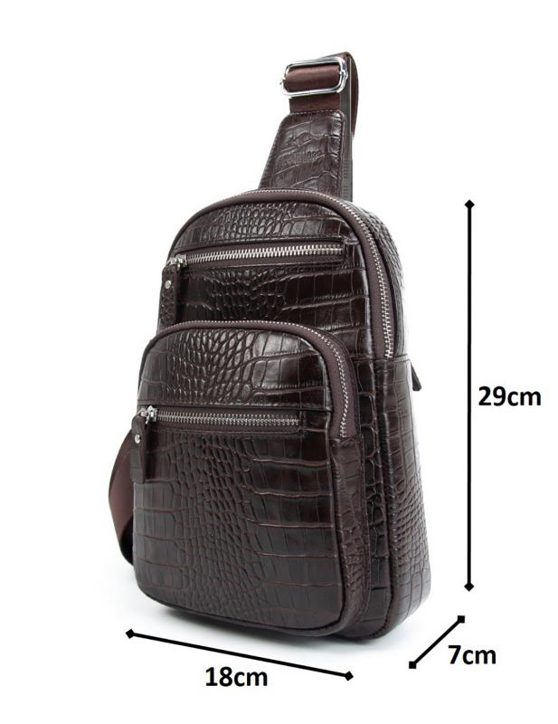 KANGAROO KINGDOM Hakiki Deri Kroko Koyu Kahverengi Unisex Postacı Sırt Çantası 8156-CK