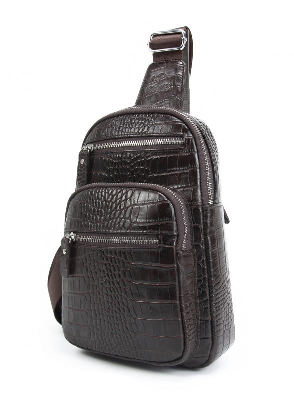 KANGAROO KINGDOM Hakiki Deri Kroko Koyu Kahverengi Unisex Postacı Sırt Çantası 8156-CK