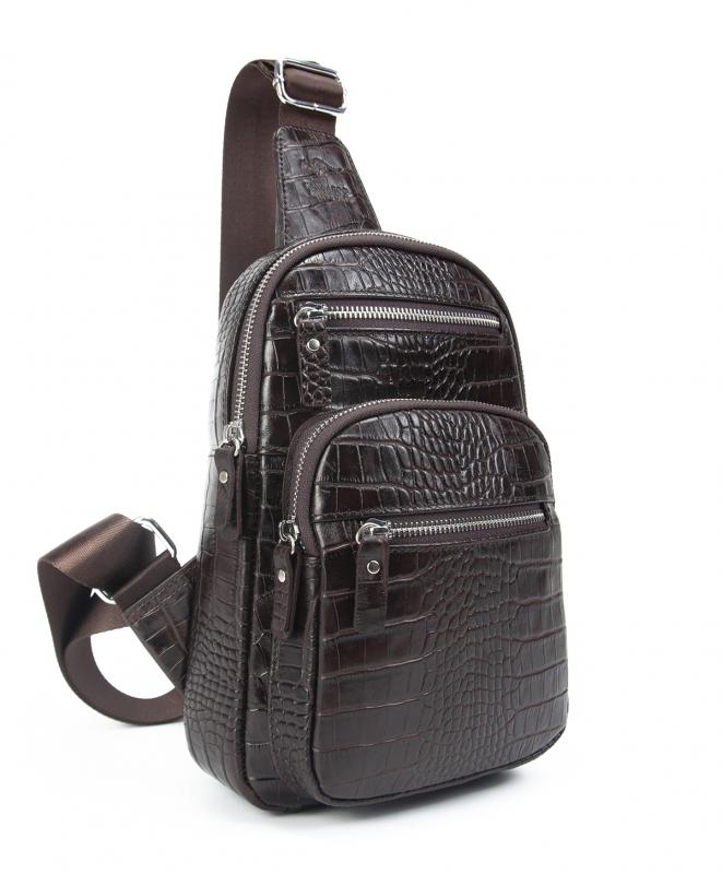 KANGAROO KINGDOM Hakiki Deri Kroko Koyu Kahverengi Unisex Postacı Sırt Çantası 8156-CK