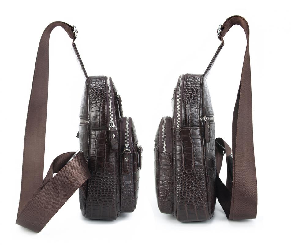 KANGAROO KINGDOM Hakiki Deri Kroko Koyu Kahverengi Unisex Postacı Sırt Çantası 8156-CK