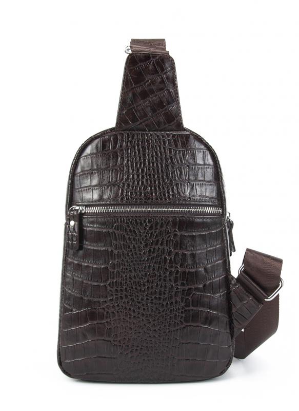 KANGAROO KINGDOM Hakiki Deri Kroko Koyu Kahverengi Unisex Postacı Sırt Çantası 8156-CK