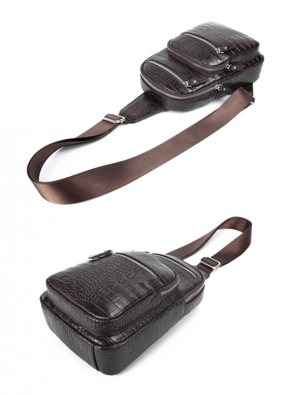 KANGAROO KINGDOM Hakiki Deri Kroko Koyu Kahverengi Unisex Postacı Sırt Çantası 8156-CK