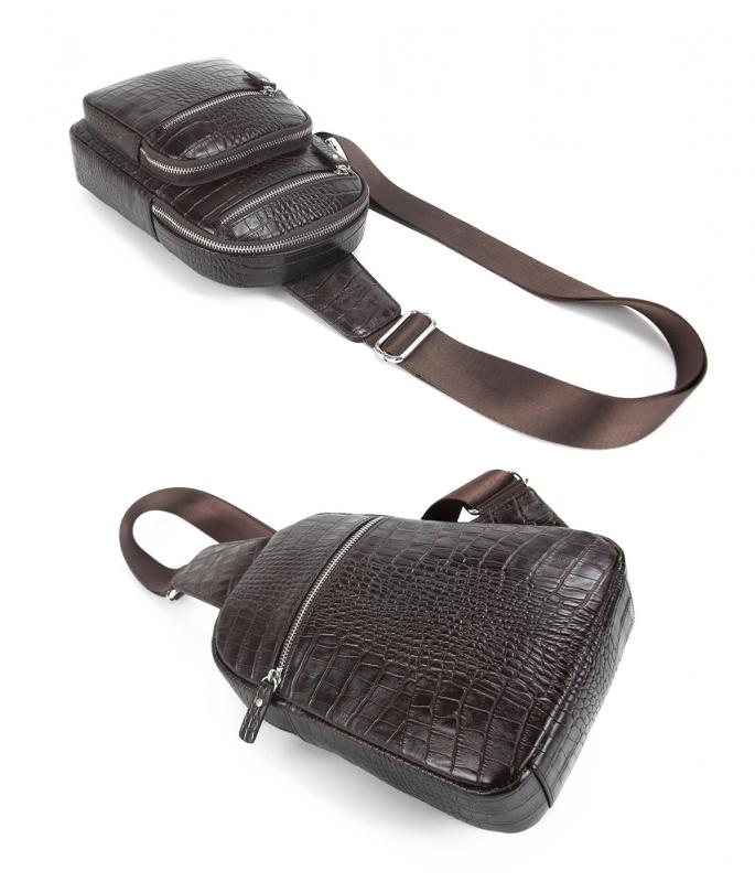 KANGAROO KINGDOM Hakiki Deri Kroko Koyu Kahverengi Unisex Postacı Sırt Çantası 8156-CK