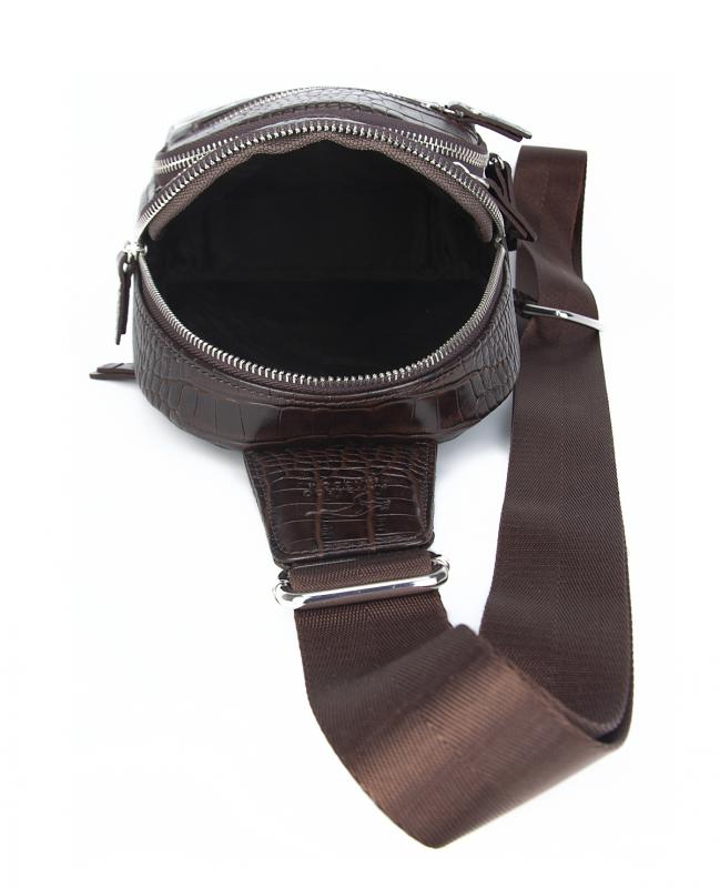 KANGAROO KINGDOM Hakiki Deri Kroko Koyu Kahverengi Unisex Postacı Sırt Çantası 8156-CK