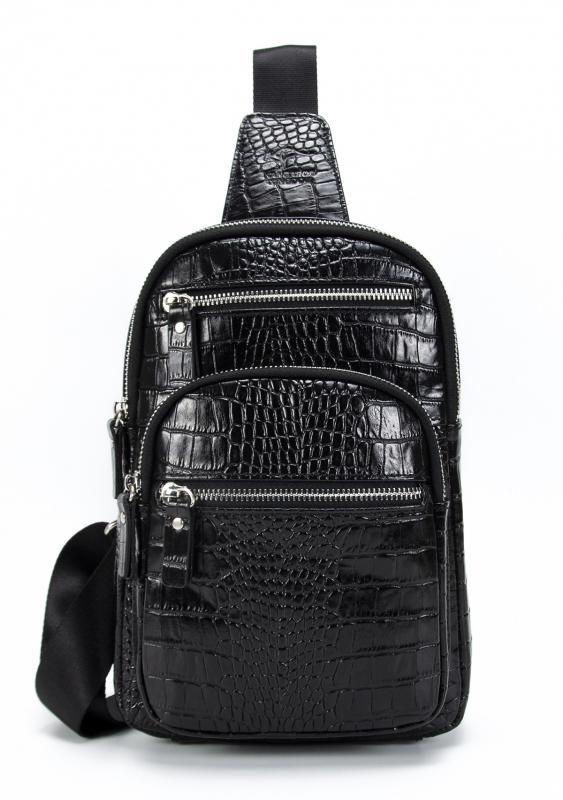 KANGAROO KINGDOM Hakiki Deri Kroko Koyu Kahverengi Unisex Postacı Sırt Çantası 8156-CK