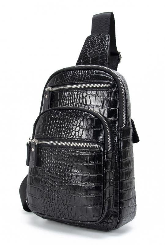 KANGAROO KINGDOM Hakiki Dana Deri Kroko Siyah Unisex Postacı Sırt Çantası 8156-CS
