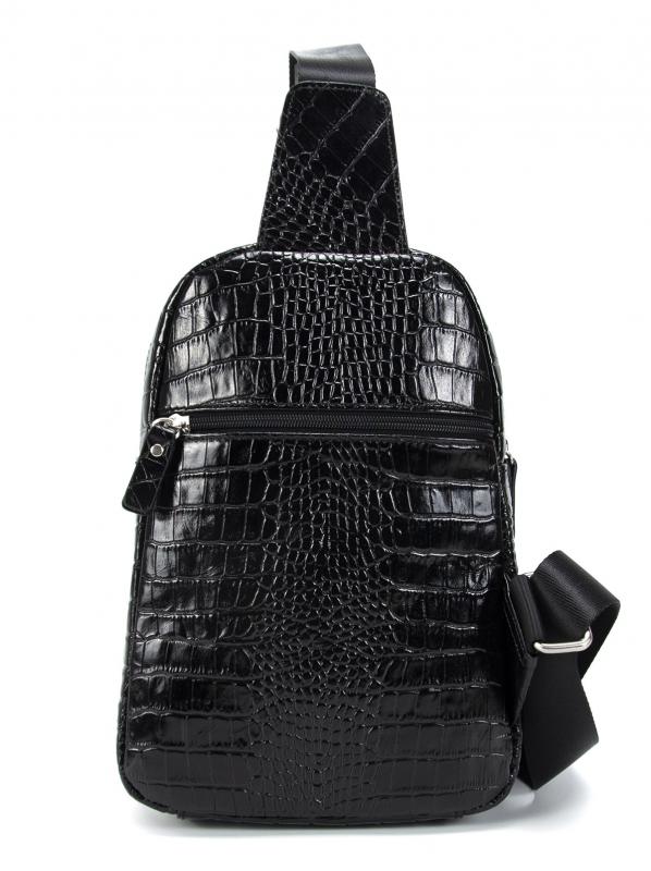 KANGAROO KINGDOM Hakiki Dana Deri Kroko Siyah Unisex Postacı Sırt Çantası 8156-CS