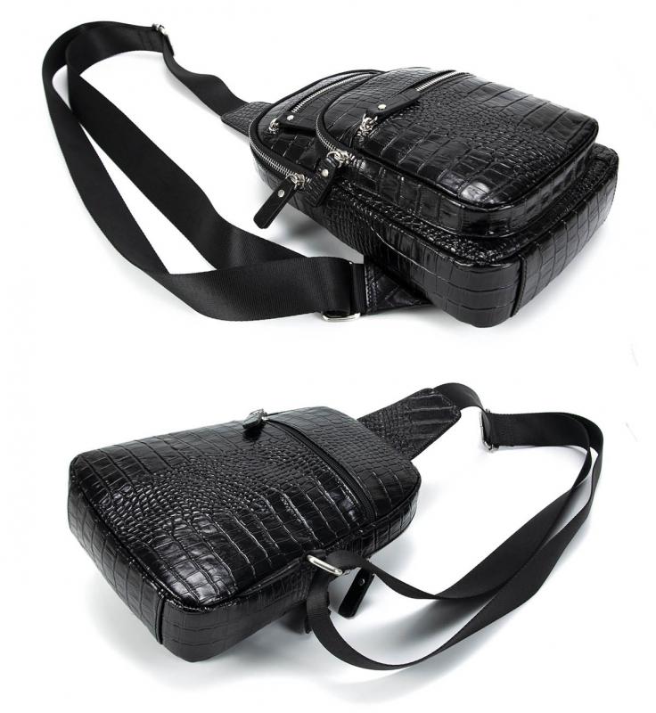 KANGAROO KINGDOM Hakiki Dana Deri Kroko Siyah Unisex Postacı Sırt Çantası 8156-CS
