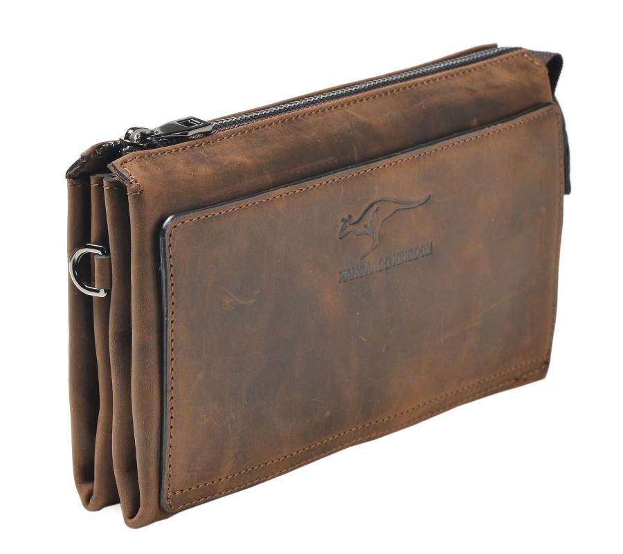 KANGAROO KINGDOM Hakiki Dana Deri Crazy Horse Koyu Camel Erkek Portföy & Clutch El Çantası 8822-ZKC